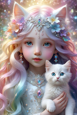 Cute Cat Girl & Kitten