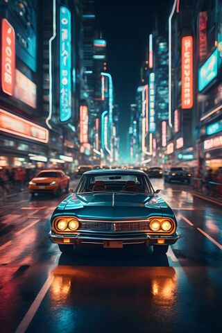 Classic Car Driving Through City