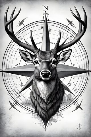 Deer Compass Pencil Sketch