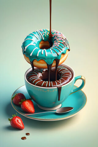 Donuts Coffee and Strawberry