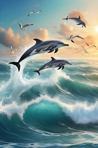 Dolphins and Seagulls and Waves