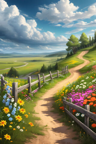 Dirty Road Old Fence Color Flowers