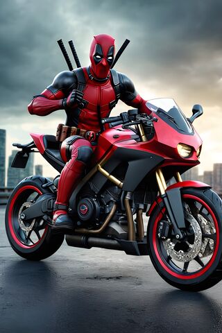 Deadpool on a Red Motor..