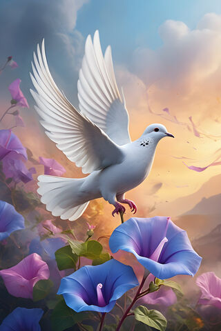 Dove With Morning Glory