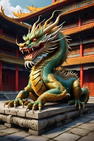 Dragon Statue Waiting Before The Doorway