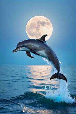 Dolphin In Front Of Moon