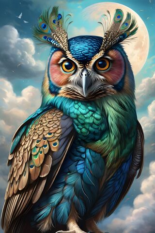 Exotic Peacock Feather Owl
