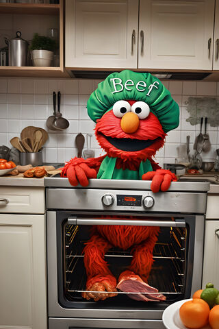 Elmo Cooking Roast Beef