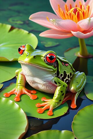 Froggy On A Lily, Green, Pink