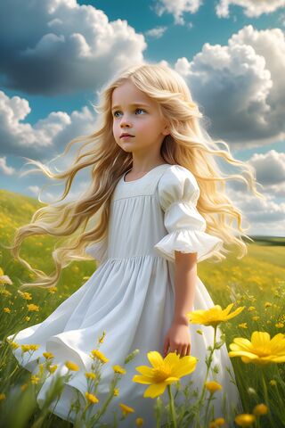 Female Child, Field Of Dreams and Flowers