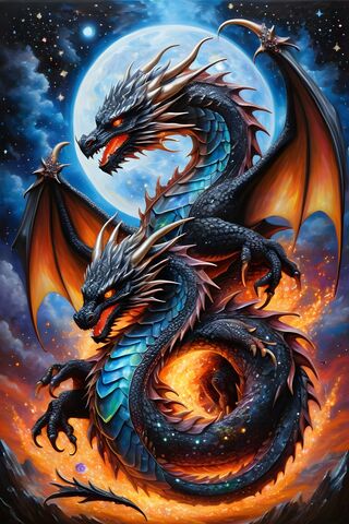 Fire and Ice Dragon Oil Painting