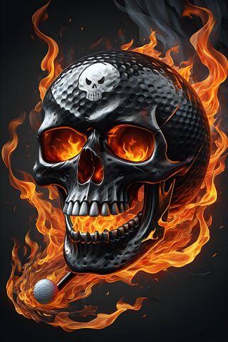 Flaming Golf Ball Skull
