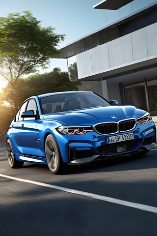 Sleek Blue BMW in Motio..