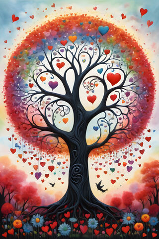 Folk Art Hearts Tree