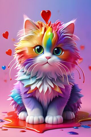 Fluffy Cat, Colour Rainbow