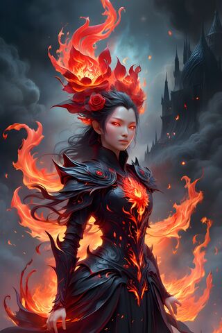 Fiery Red Flames Rose Black