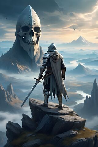 Fantasy Knight Enjoying View Of Skull