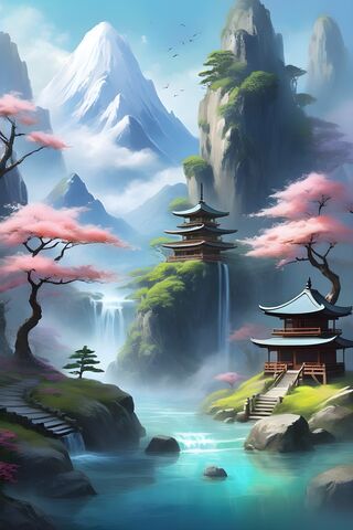 Serene Mountain Retreat 🌸🏞️