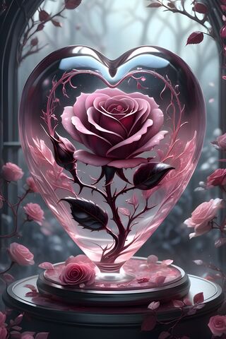 Glass Heart & A Pink & Maroon Rose