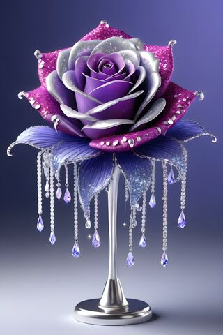 Glittery Pink Light Purple Periwinkle Rose Petals,on Chrome Stand,gems