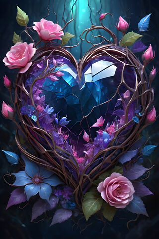 Glass Heart and Flowers