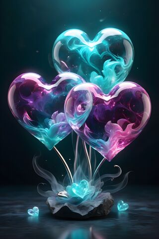 Glass Hearts With Colored Smoke