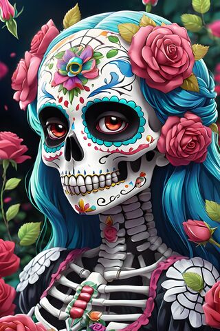 Girl Sugar Skull Rose Garden