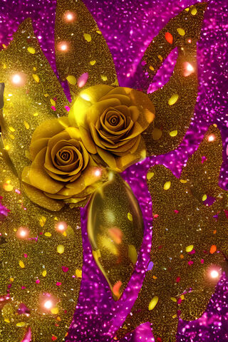 Gold Roses In Pink & Gold Glitter