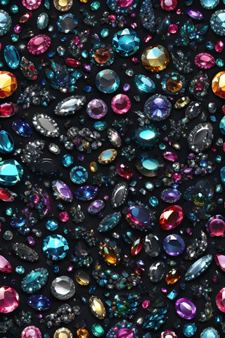 Gemstones Sparkling On Black Satin Background