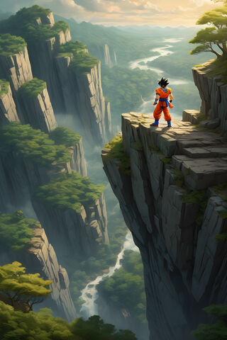 Goku Looking Out From A Cliff.