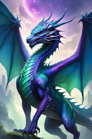 Mystical Majesty: The Glossy Blue and Purple Dragon