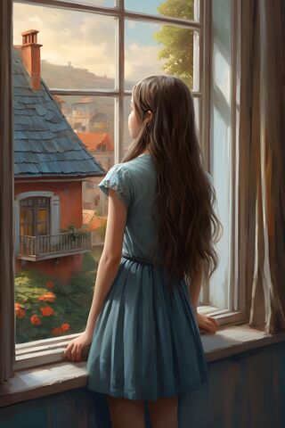 Girl Looking Out Window