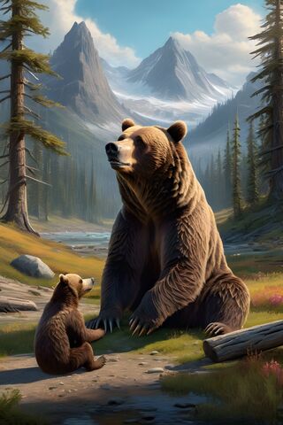 Grizzly Bear Sharing Stories With Native American