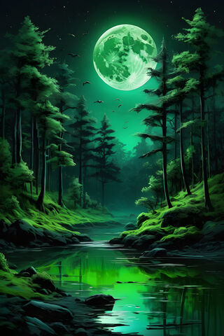 Green Moonlight Night