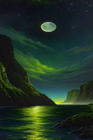 Green Sea Mountan Moon