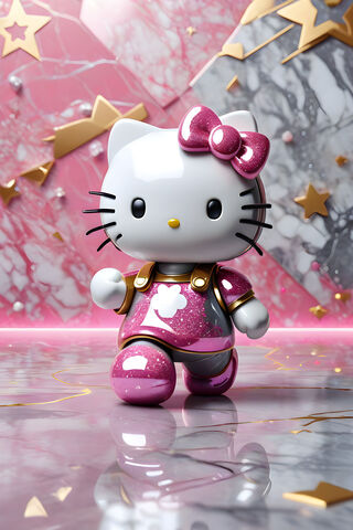 Hello Kitty, Glittery Dress, Pink & Gray Marble Background