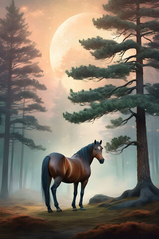 Horse In Pine Forest