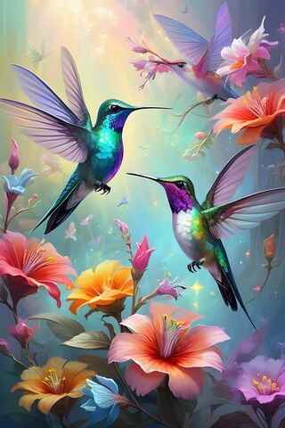 Hummingbirds With Flowers