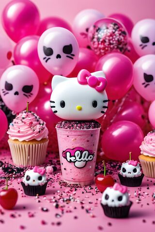 Hello Kitty Cupcakes With Pink Frosting and A Piggy Bank
