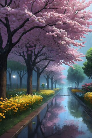Enchanted Cherry Blossom Path 🌸🌧️