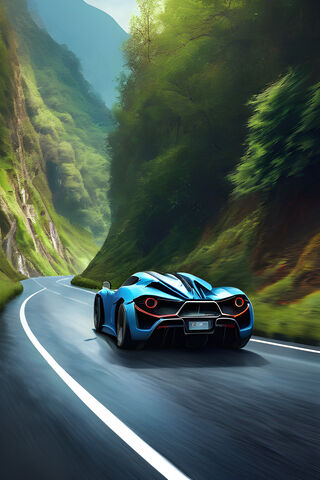Hyper Car On The Valley Road