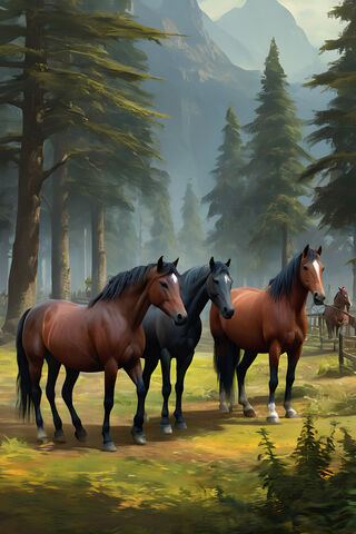 Majestic Horses in a Serene Forest 🌲🐴