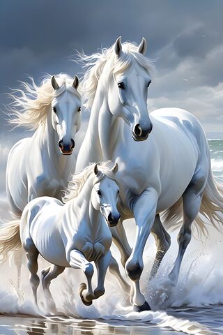 Majestic White Horses a..