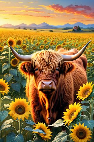 Highland Cow in a Sunfl..