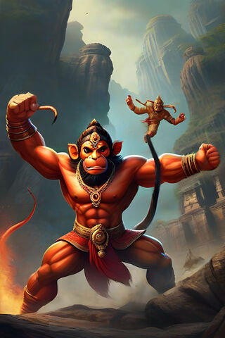 Hanuman Beating Powerfull Demons