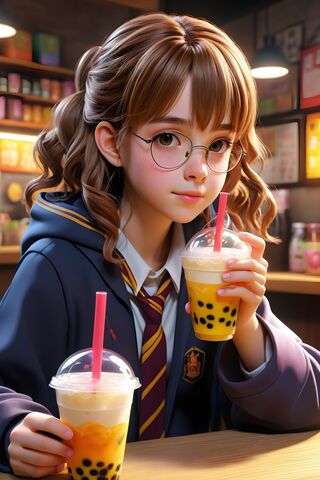 Hermione Granger Drinking Bubble Tea
