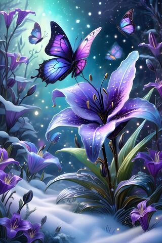 Iridescent Butterfly's On Lillies