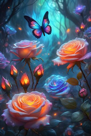 Iridescent Butterfly & Roses