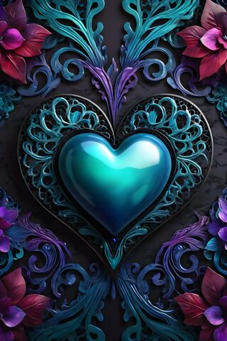 Iridescent Teal 3D Hearts