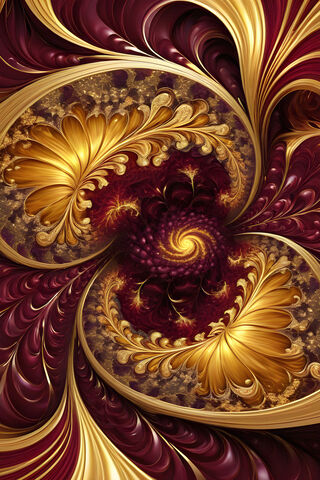 Imperial Fractals,in Filled Gold and Embroidered Ruby